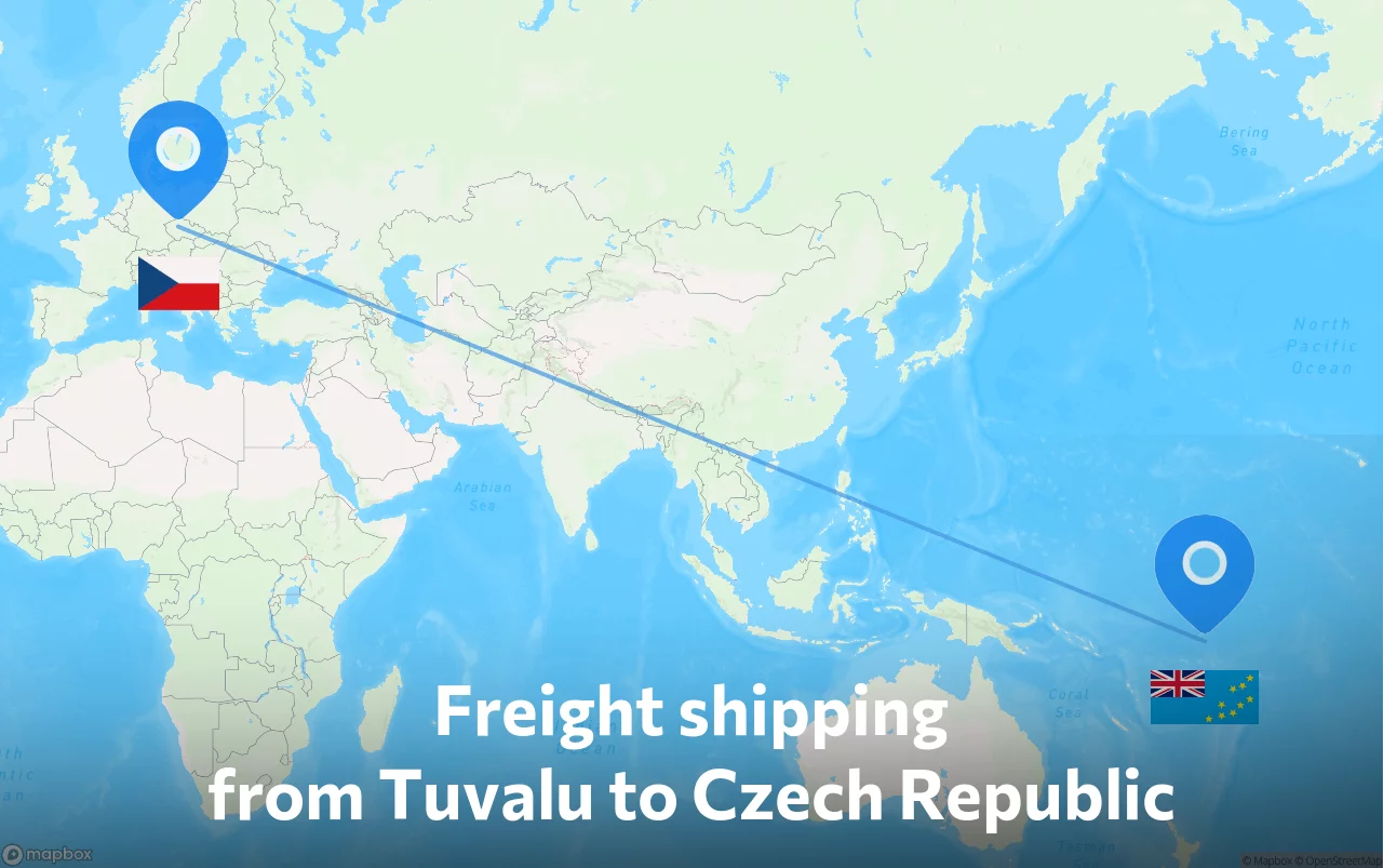 Shipping route from Tuvalu to Czech Republic