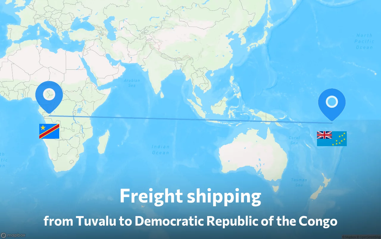 Shipping route from Tuvalu to Democratic Republic of the Congo