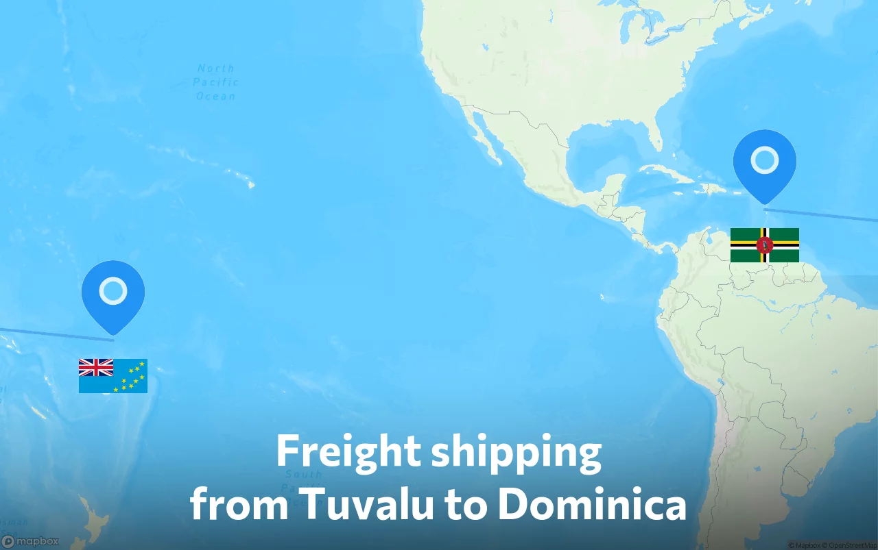 Shipping route from Tuvalu to Dominica