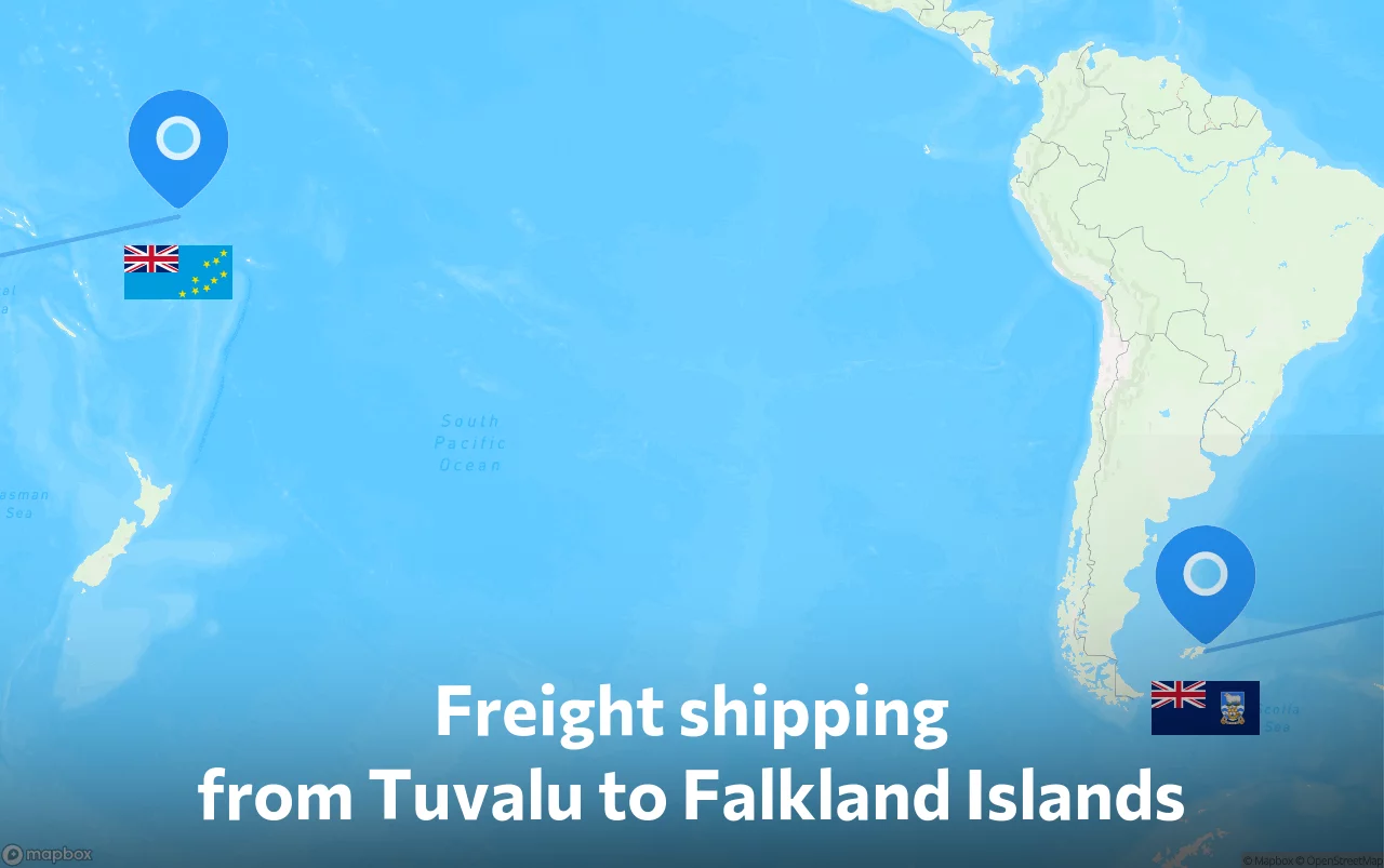 Shipping route from Tuvalu to Falkland Islands