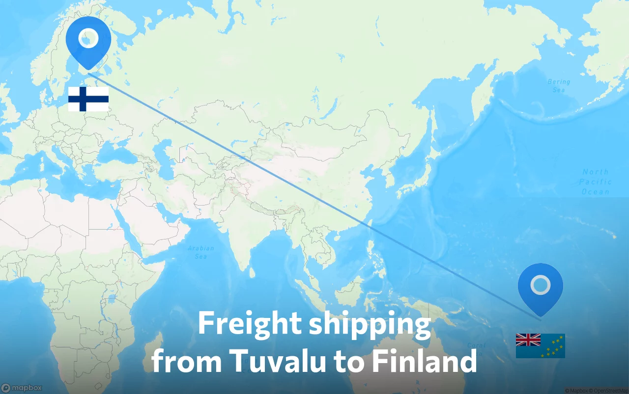 Shipping route from Tuvalu to Finland