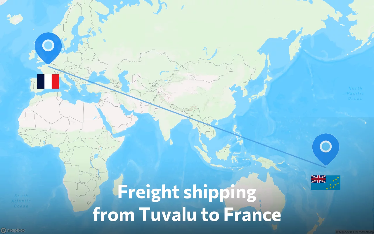 Shipping route from Tuvalu to France
