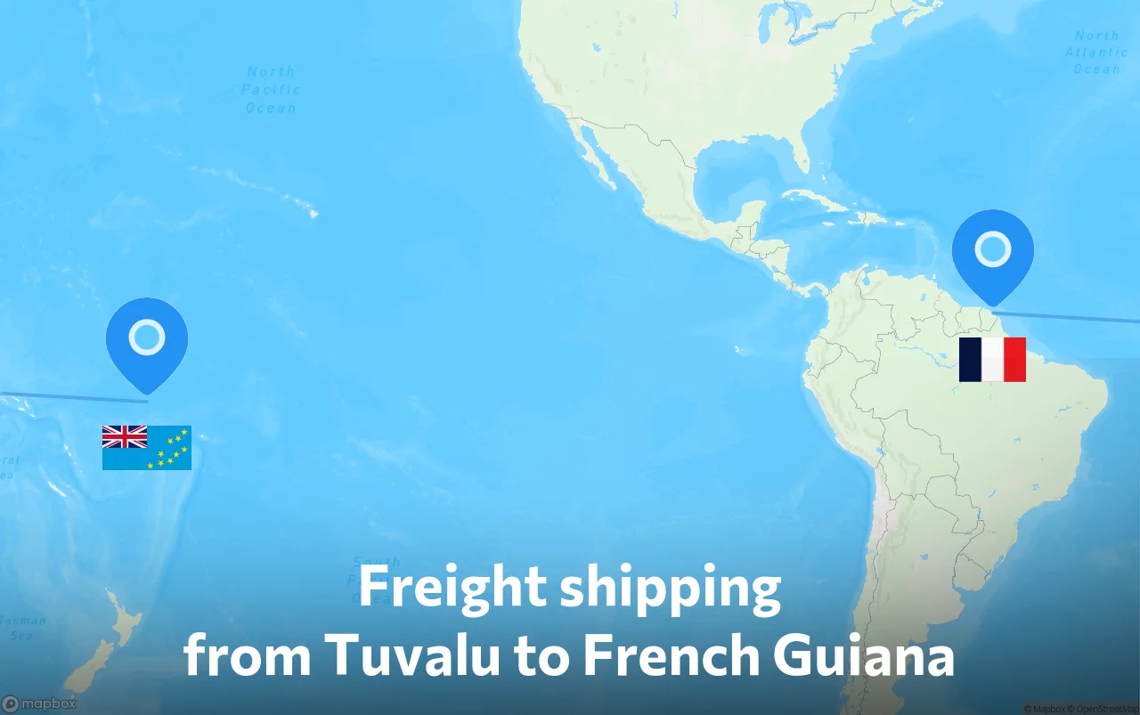 Shipping route from Tuvalu to French Guiana