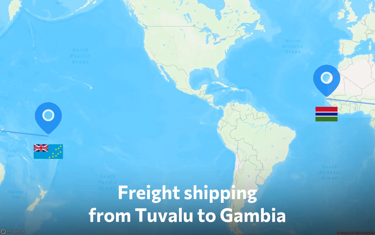 Shipping route from Tuvalu to Gambia