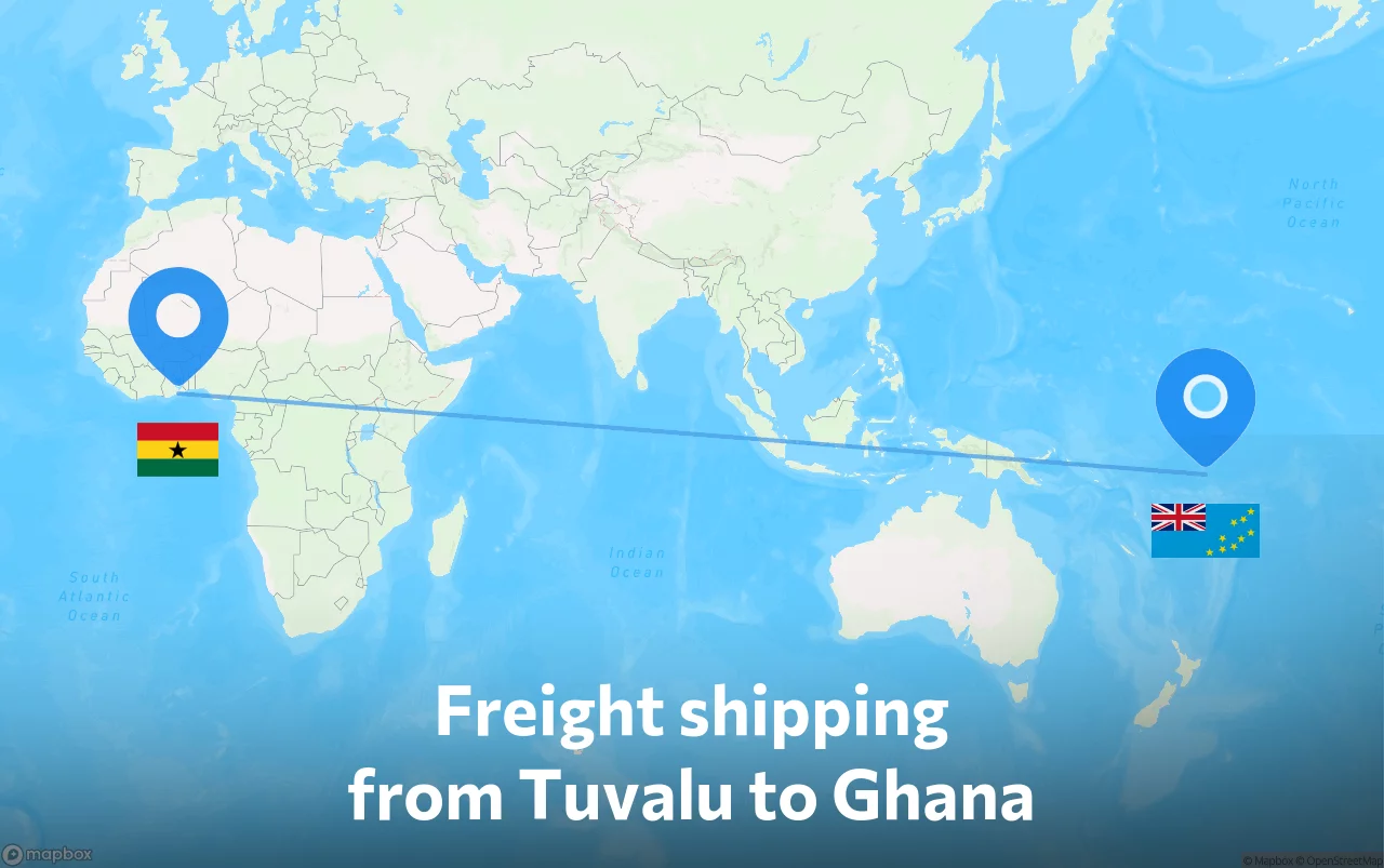 Shipping route from Tuvalu to Ghana