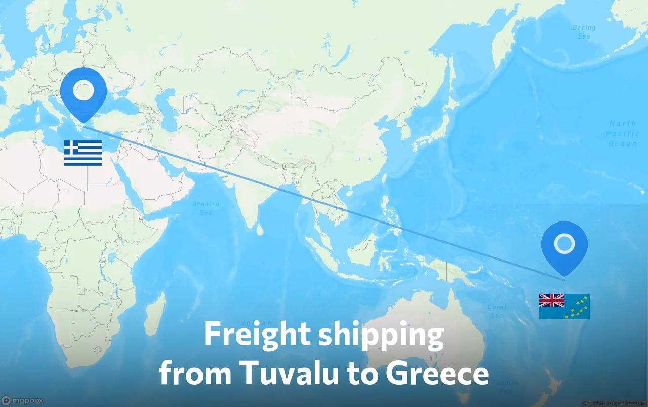 Shipping route from Tuvalu to Greece