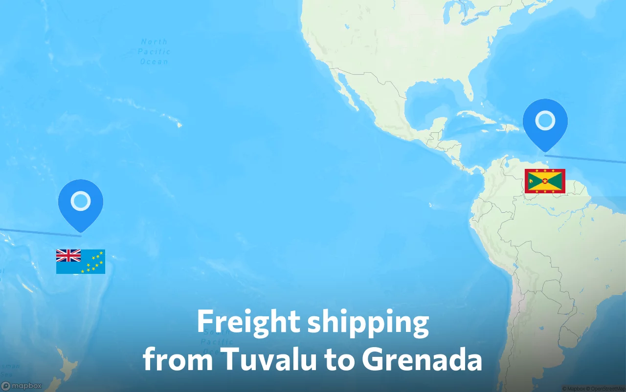 Shipping route from Tuvalu to Grenada