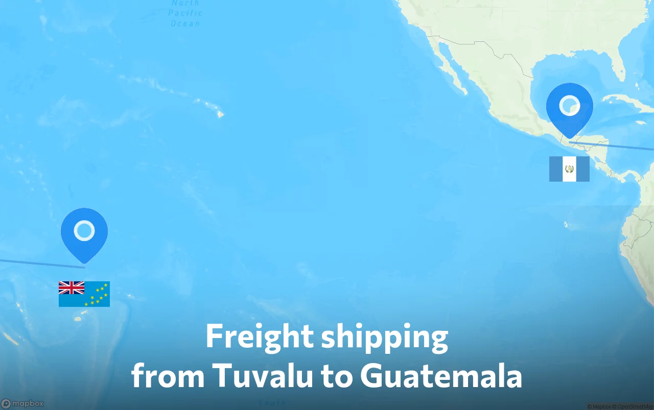 Shipping route from Tuvalu to Guatemala
