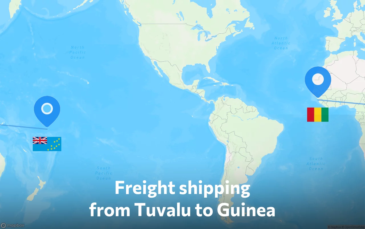 Shipping route from Tuvalu to Guinea