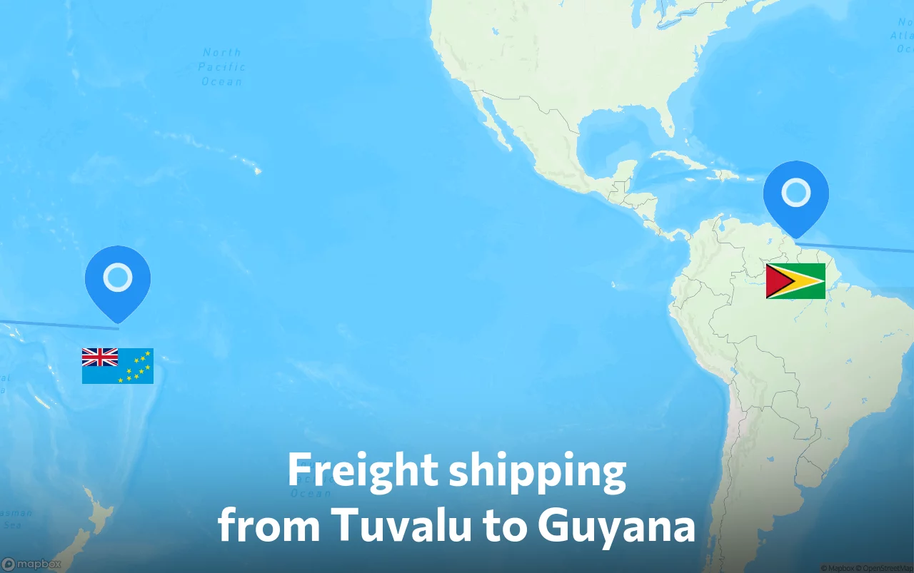 Shipping route from Tuvalu to Guyana