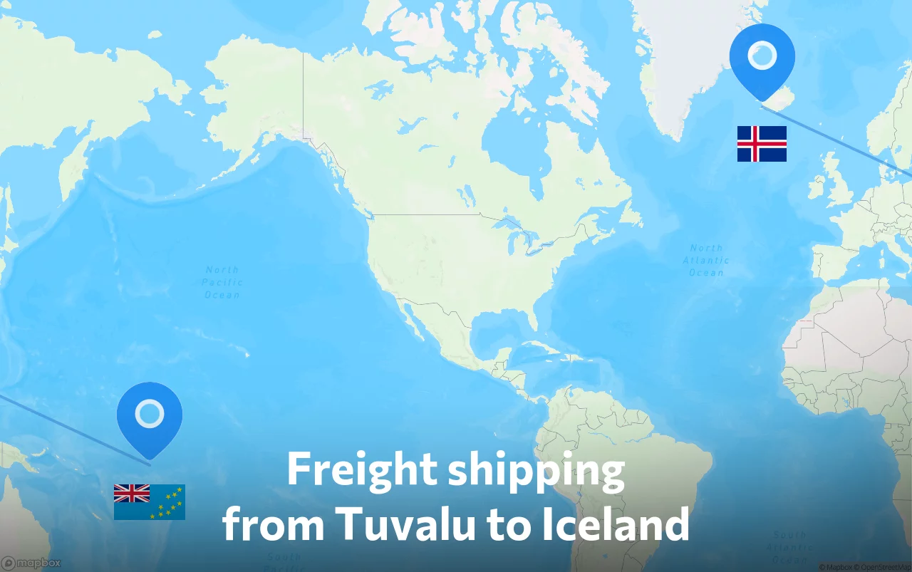 Shipping route from Tuvalu to Iceland