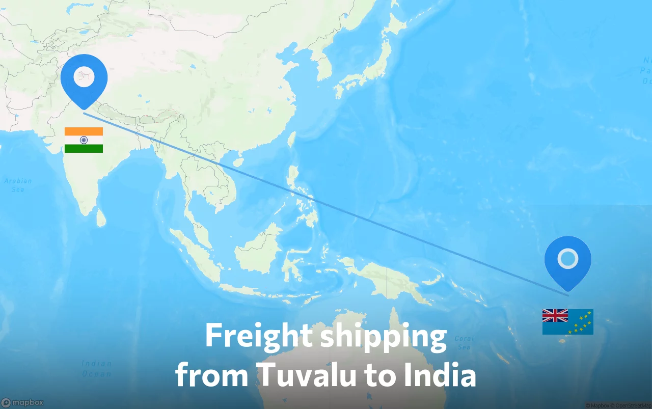 Shipping route from Tuvalu to India