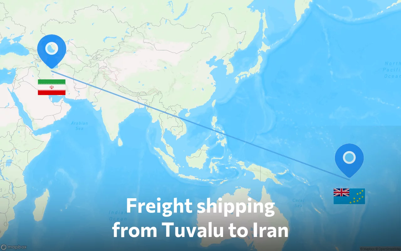 Shipping route from Tuvalu to Iran