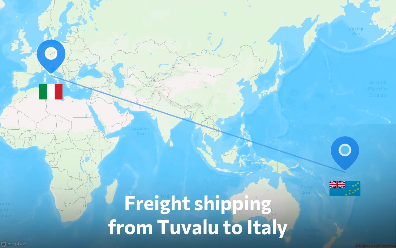 Shipping route from Tuvalu to Italy