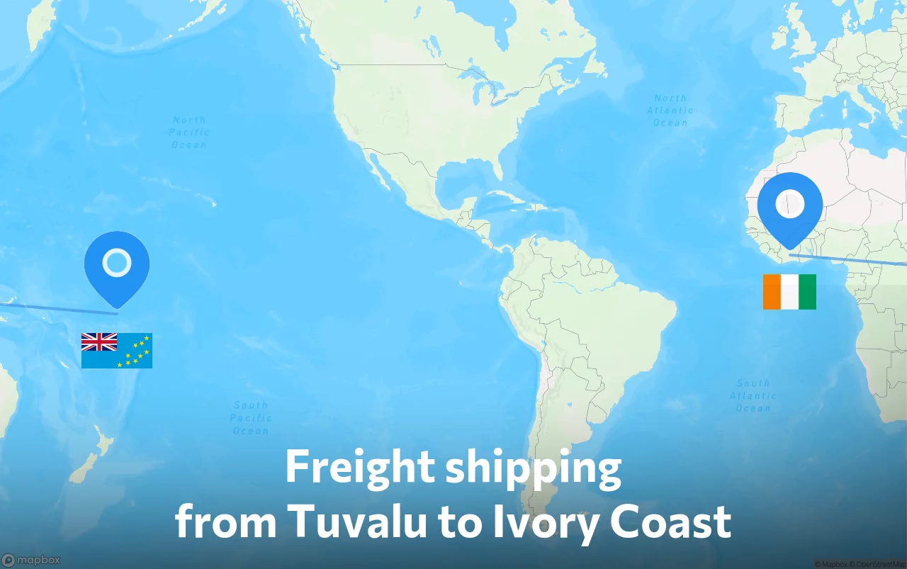 Shipping route from Tuvalu to Ivory Coast