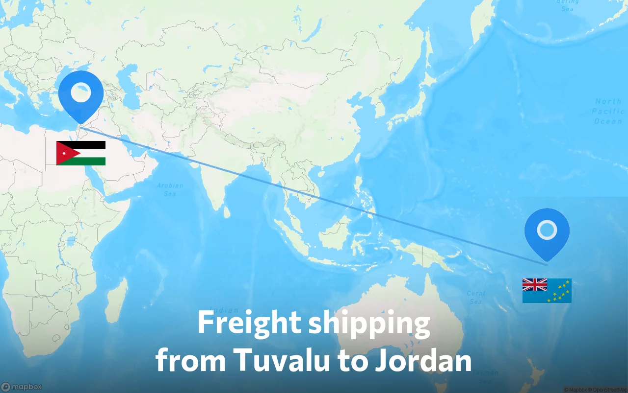 Shipping route from Tuvalu to Jordan