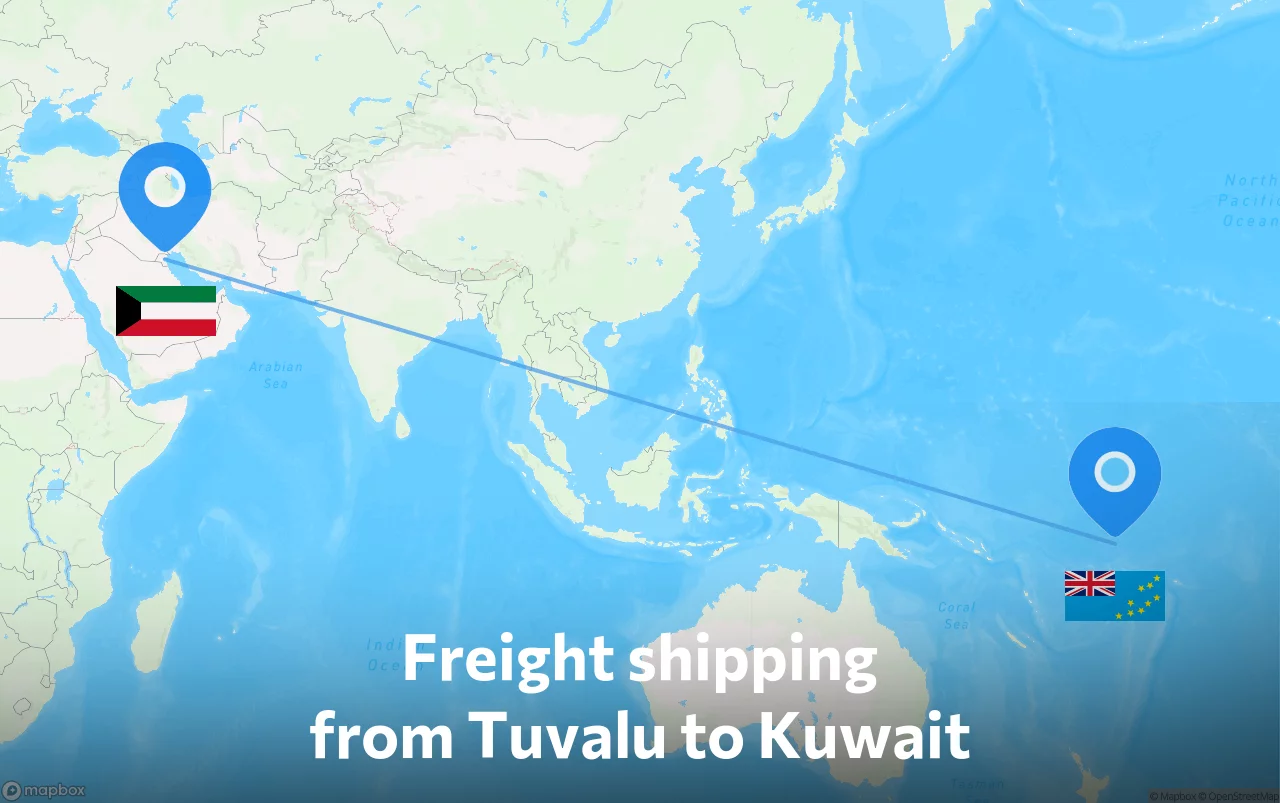 Shipping route from Tuvalu to Kuwait