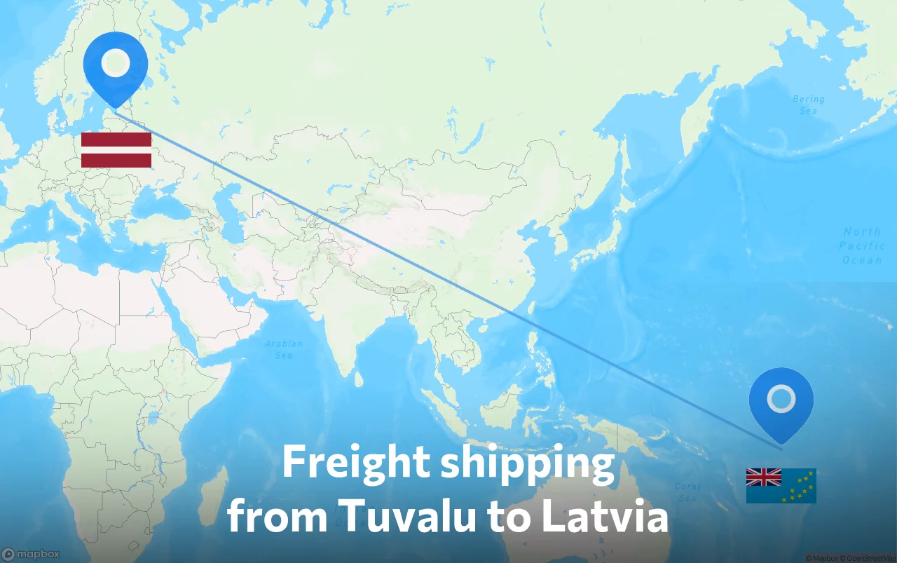 Shipping route from Tuvalu to Latvia