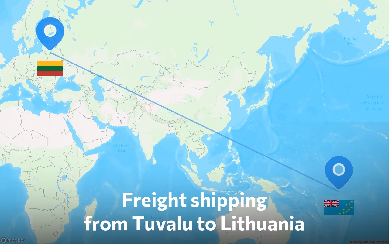 Shipping route from Tuvalu to Lithuania