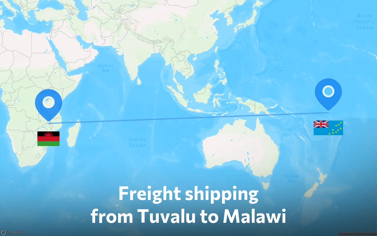 Shipping route from Tuvalu to Malawi