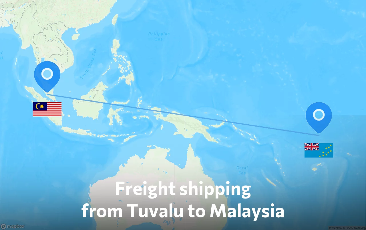 Shipping route from Tuvalu to Malaysia