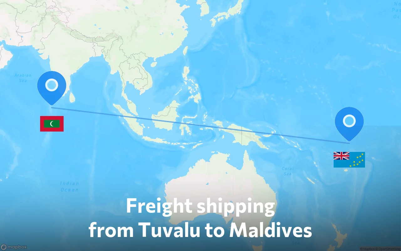 Shipping route from Tuvalu to Maldives