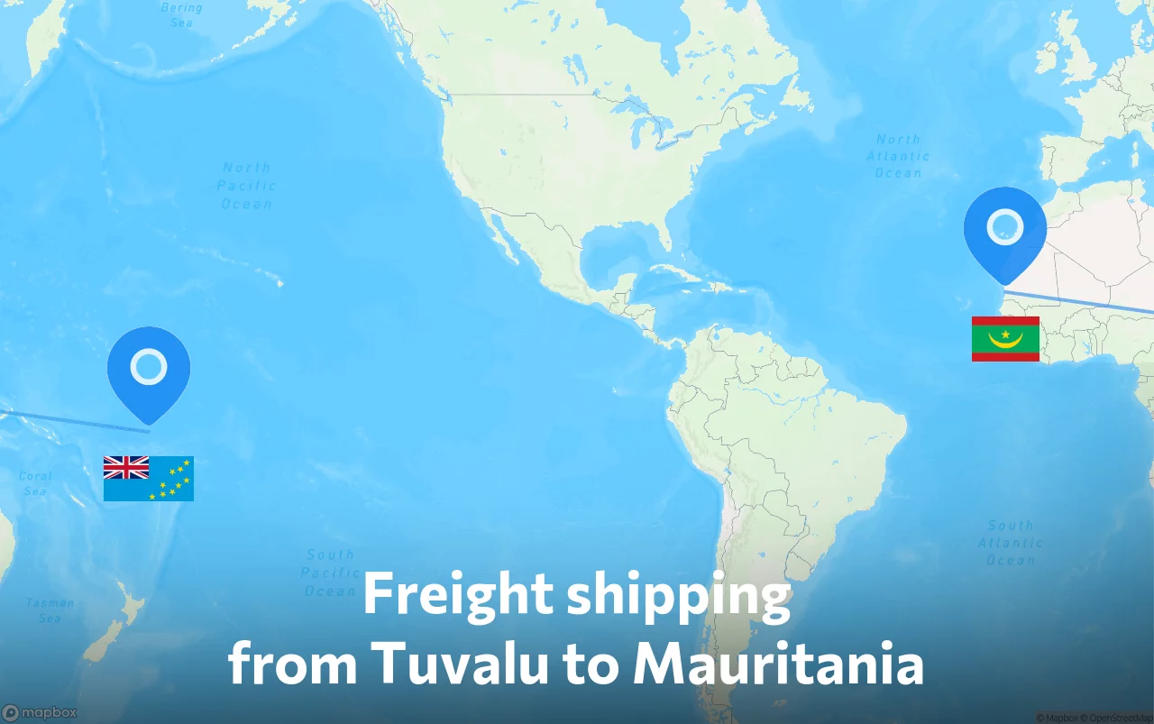 Shipping route from Tuvalu to Mauritania