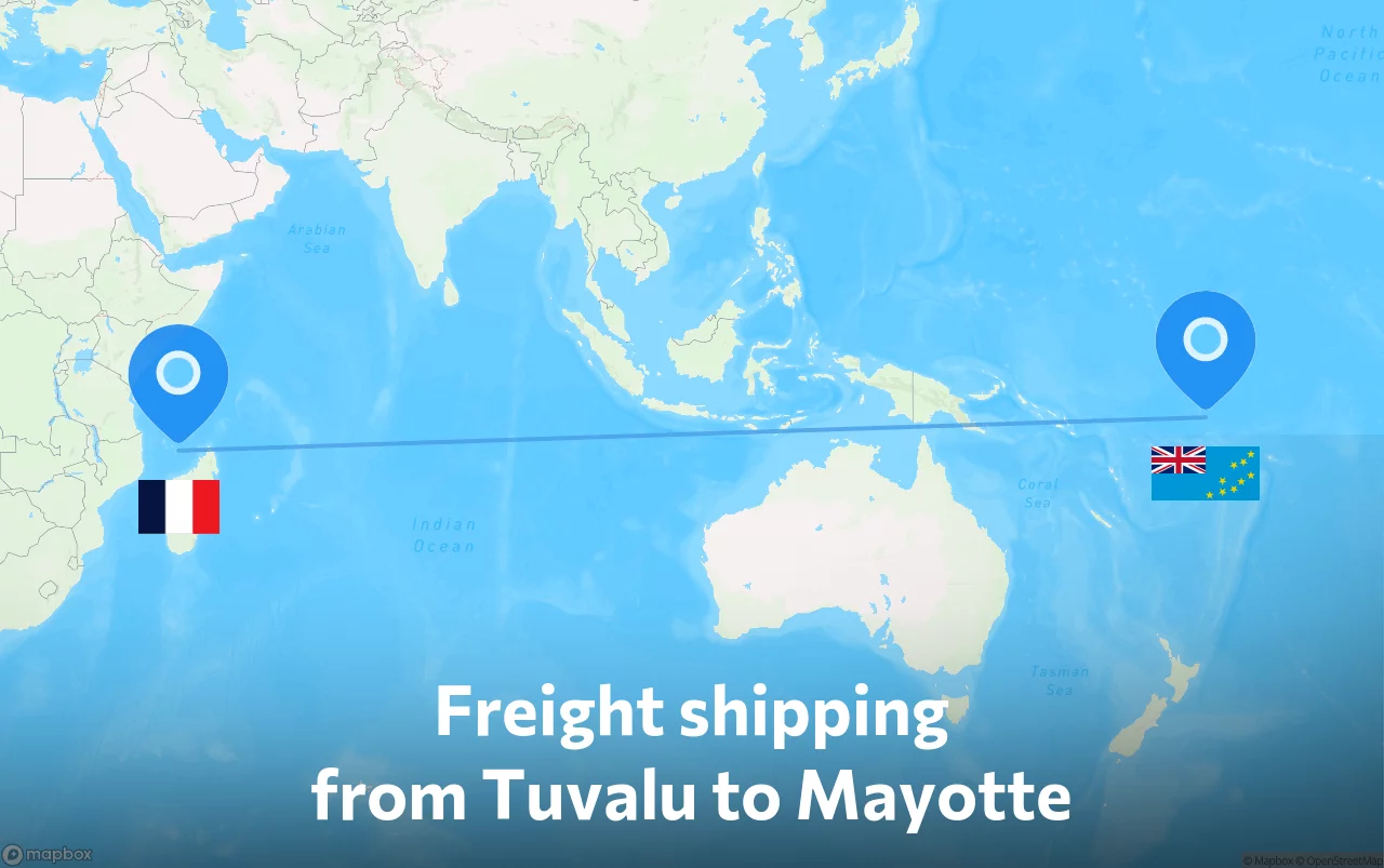 Shipping route from Tuvalu to Mayotte