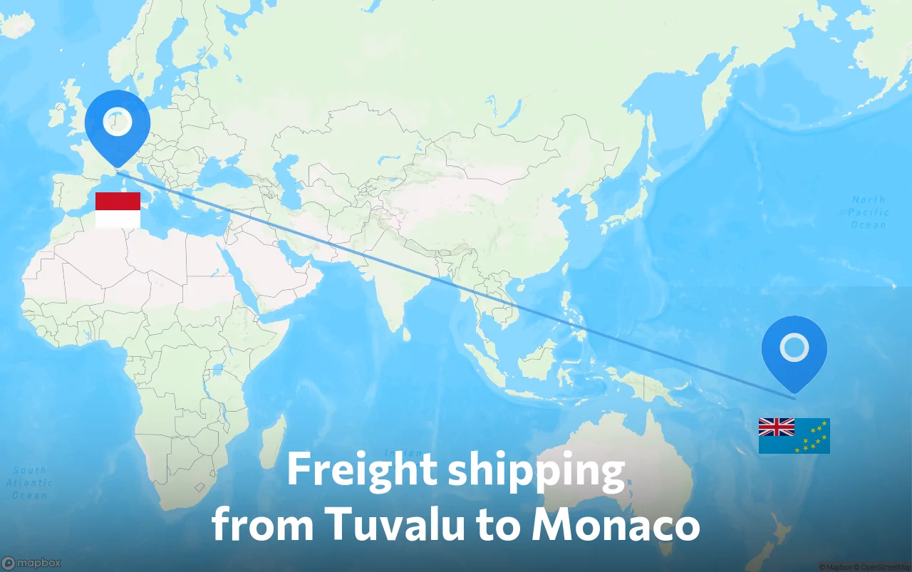 Shipping route from Tuvalu to Monaco