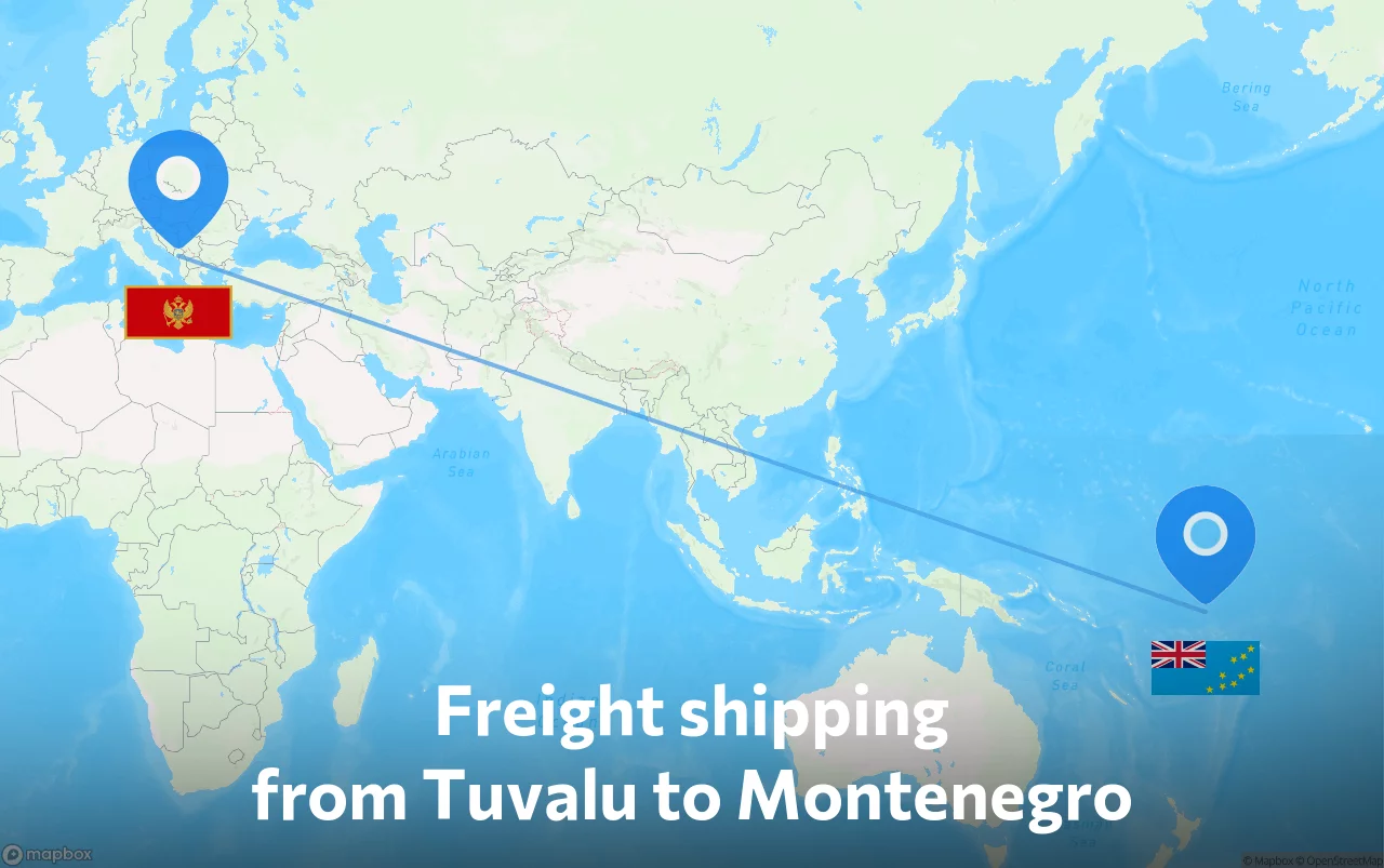 Shipping route from Tuvalu to Montenegro