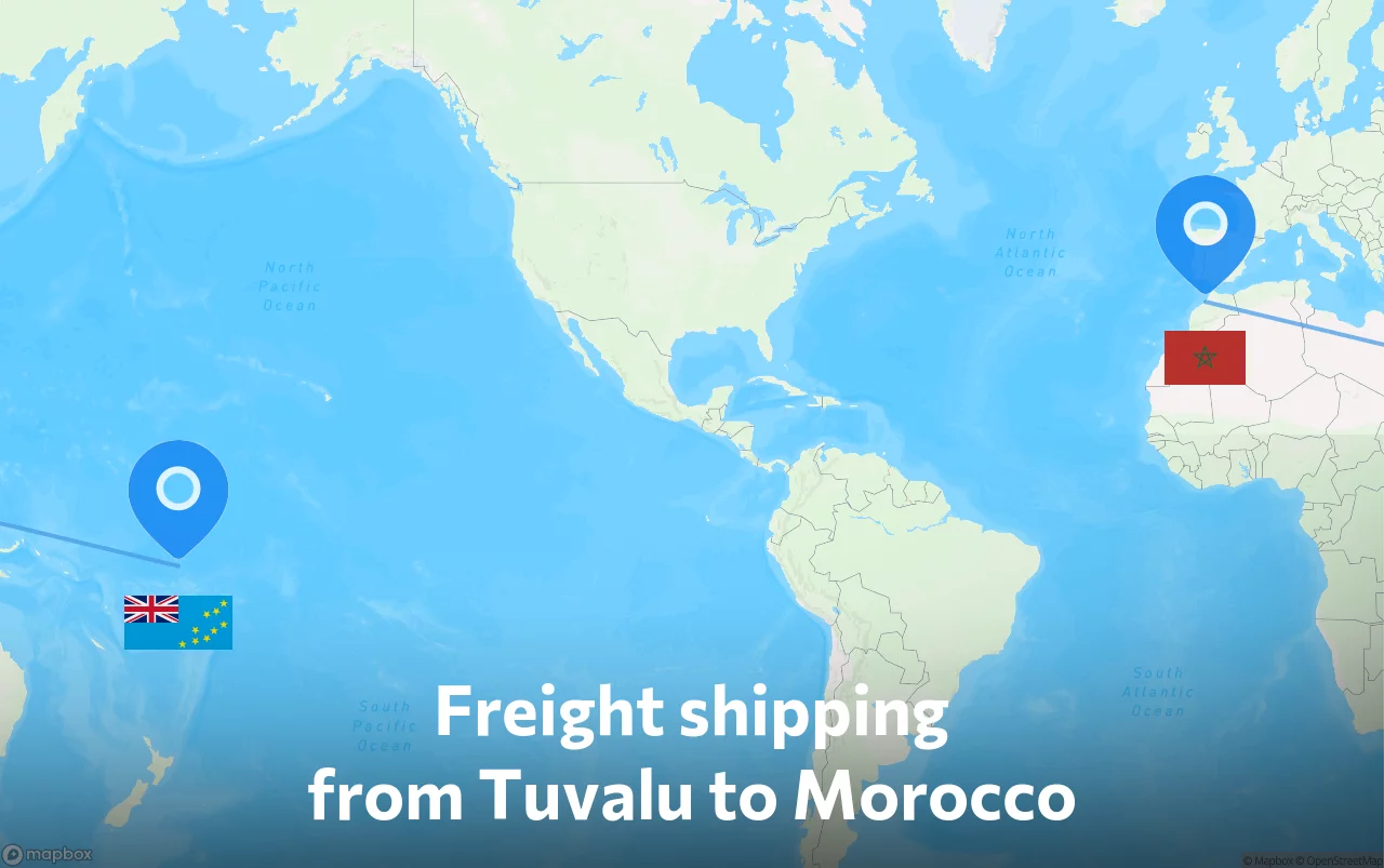 Shipping route from Tuvalu to Morocco