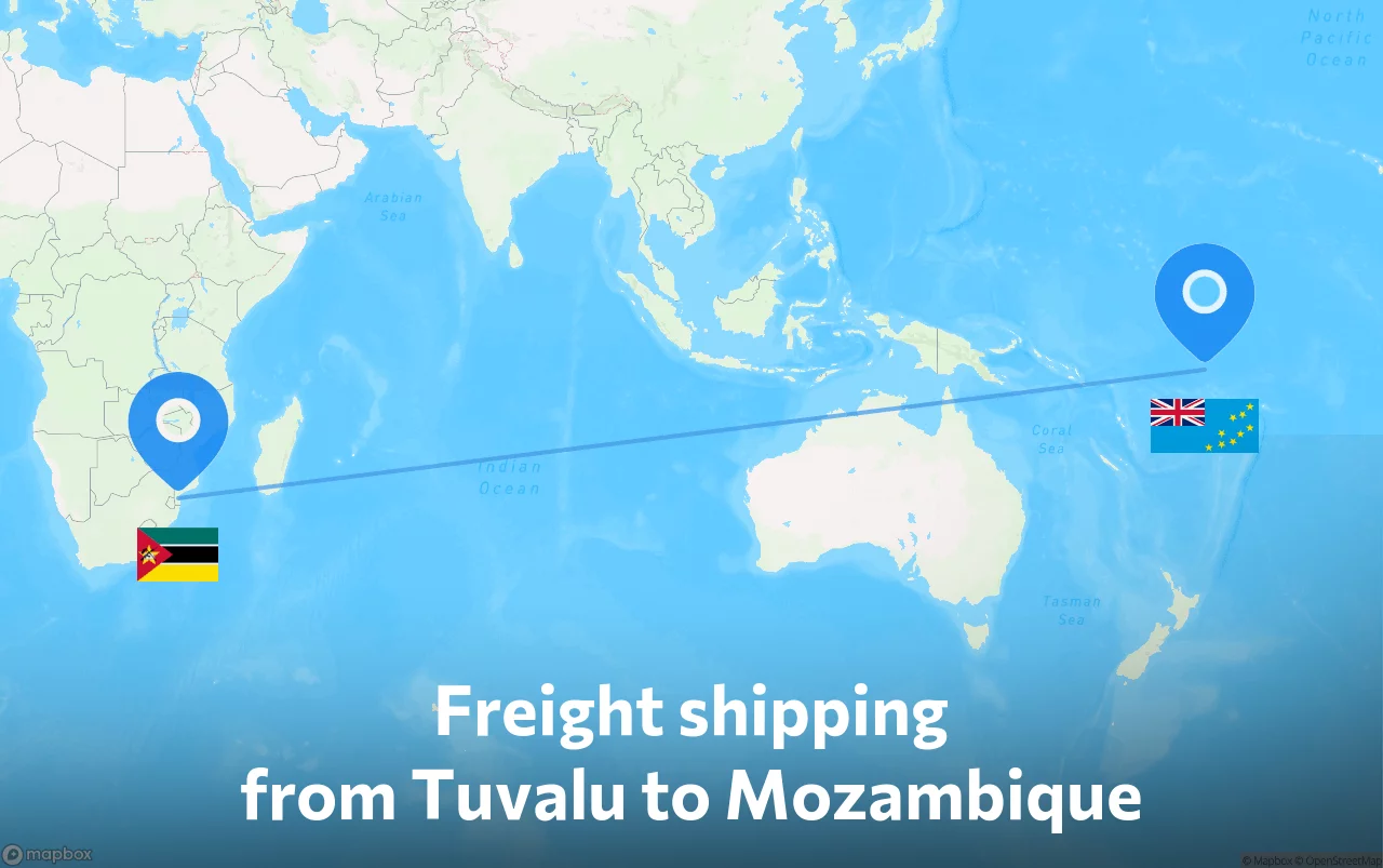 Shipping route from Tuvalu to Mozambique