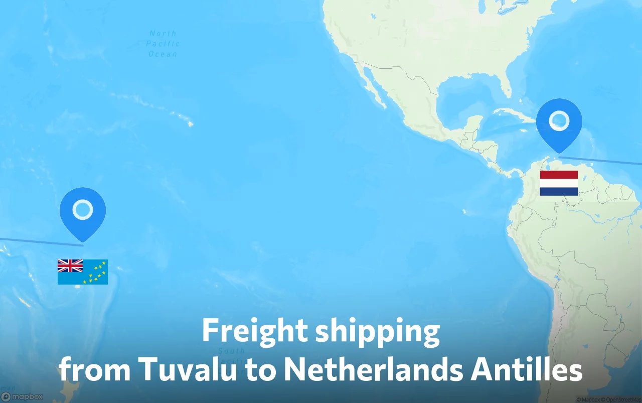 Shipping route from Tuvalu to Netherlands Antilles