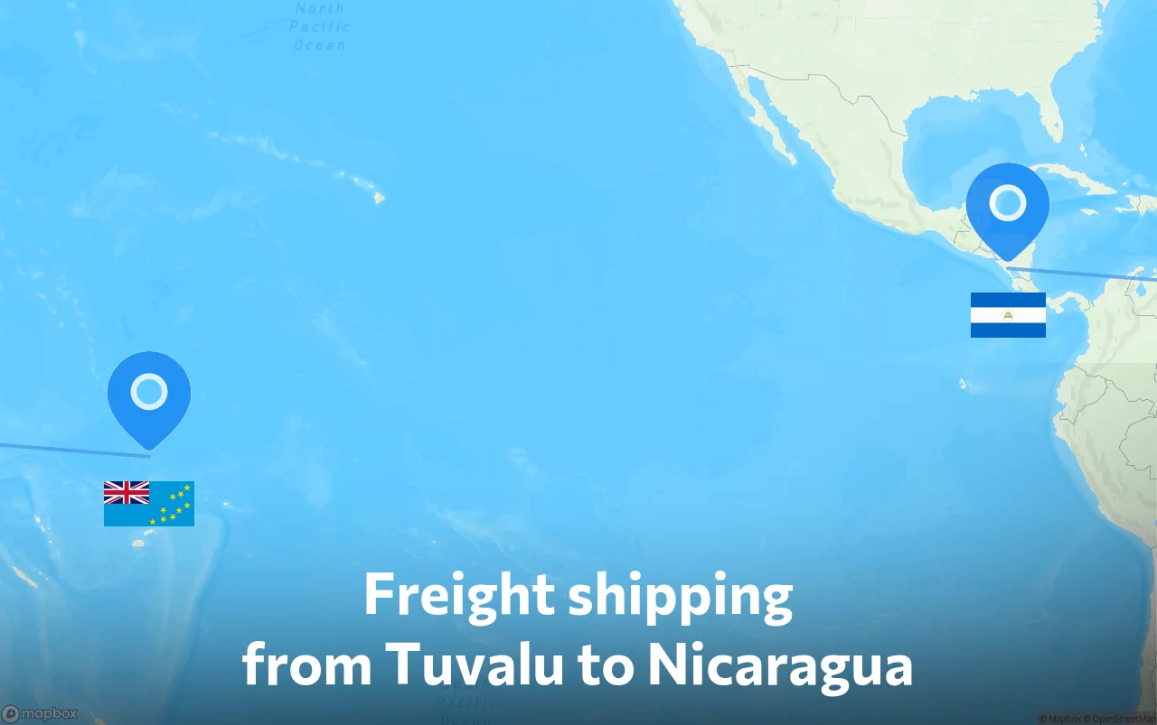 Shipping route from Tuvalu to Nicaragua
