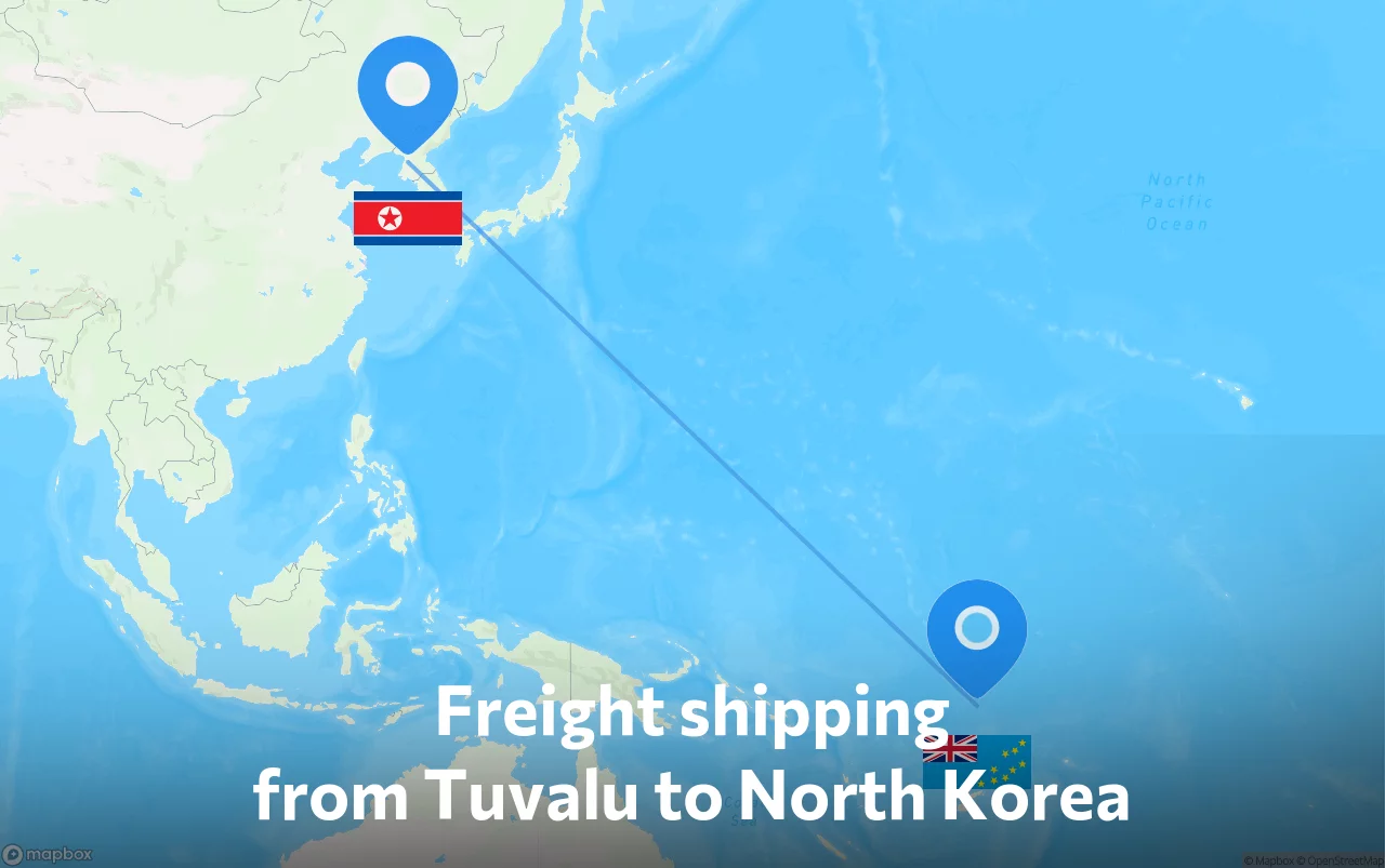 Shipping route from Tuvalu to North Korea