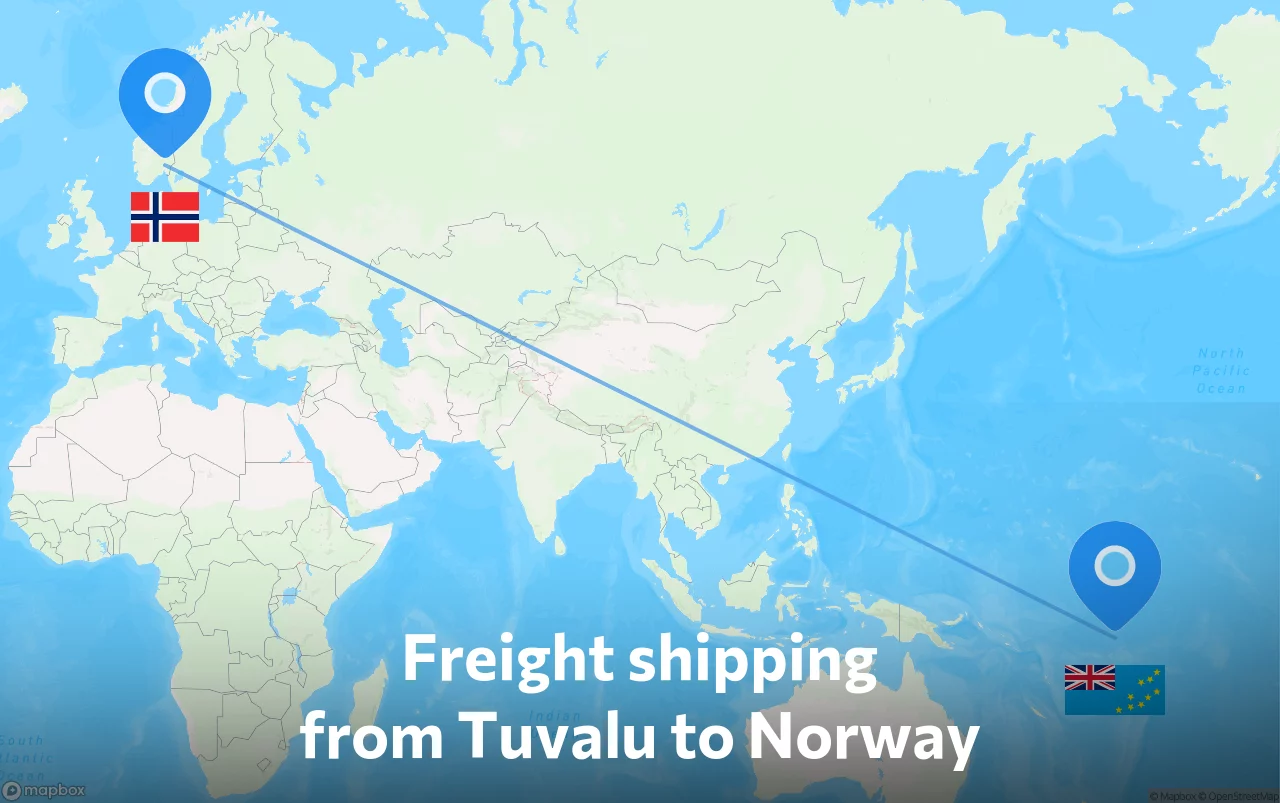 Shipping route from Tuvalu to Norway
