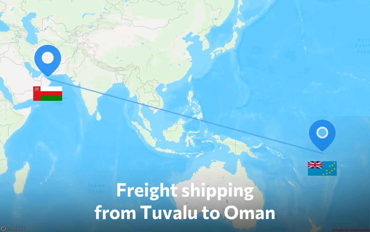 Shipping route from Tuvalu to Oman