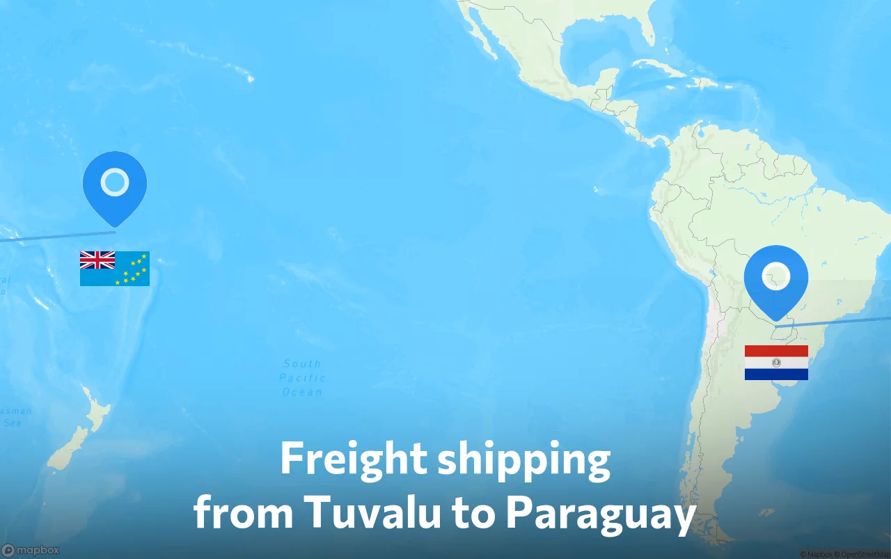 Shipping route from Tuvalu to Paraguay