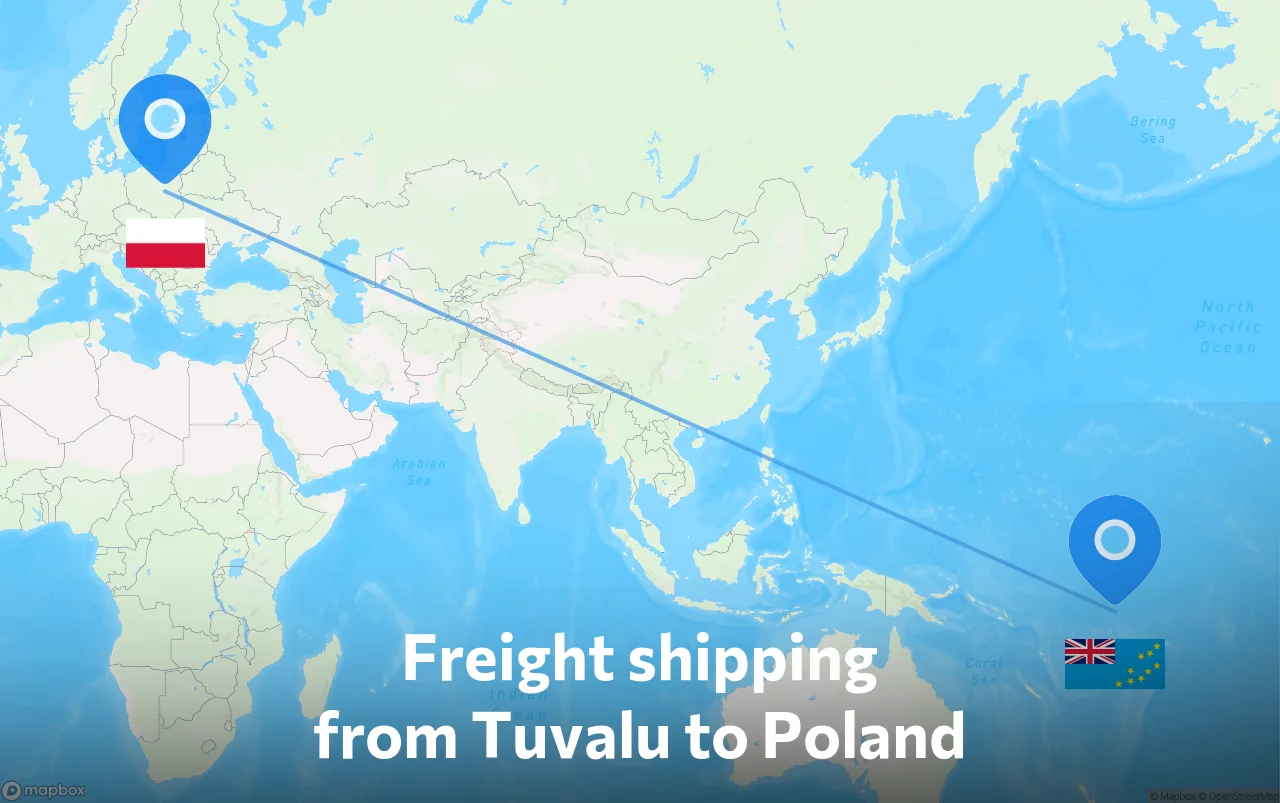 Shipping route from Tuvalu to Poland