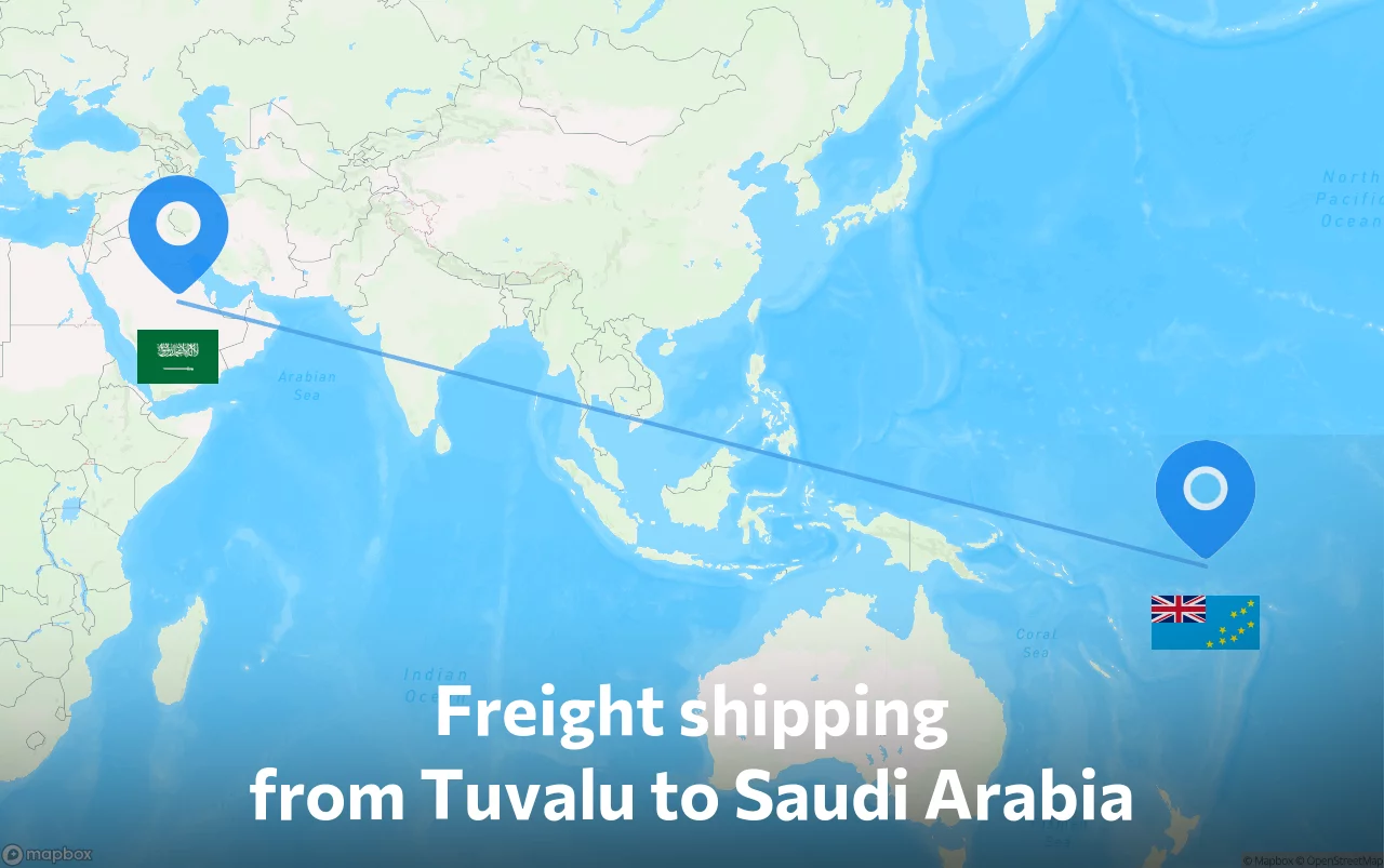 Shipping route from Tuvalu to Saudi Arabia