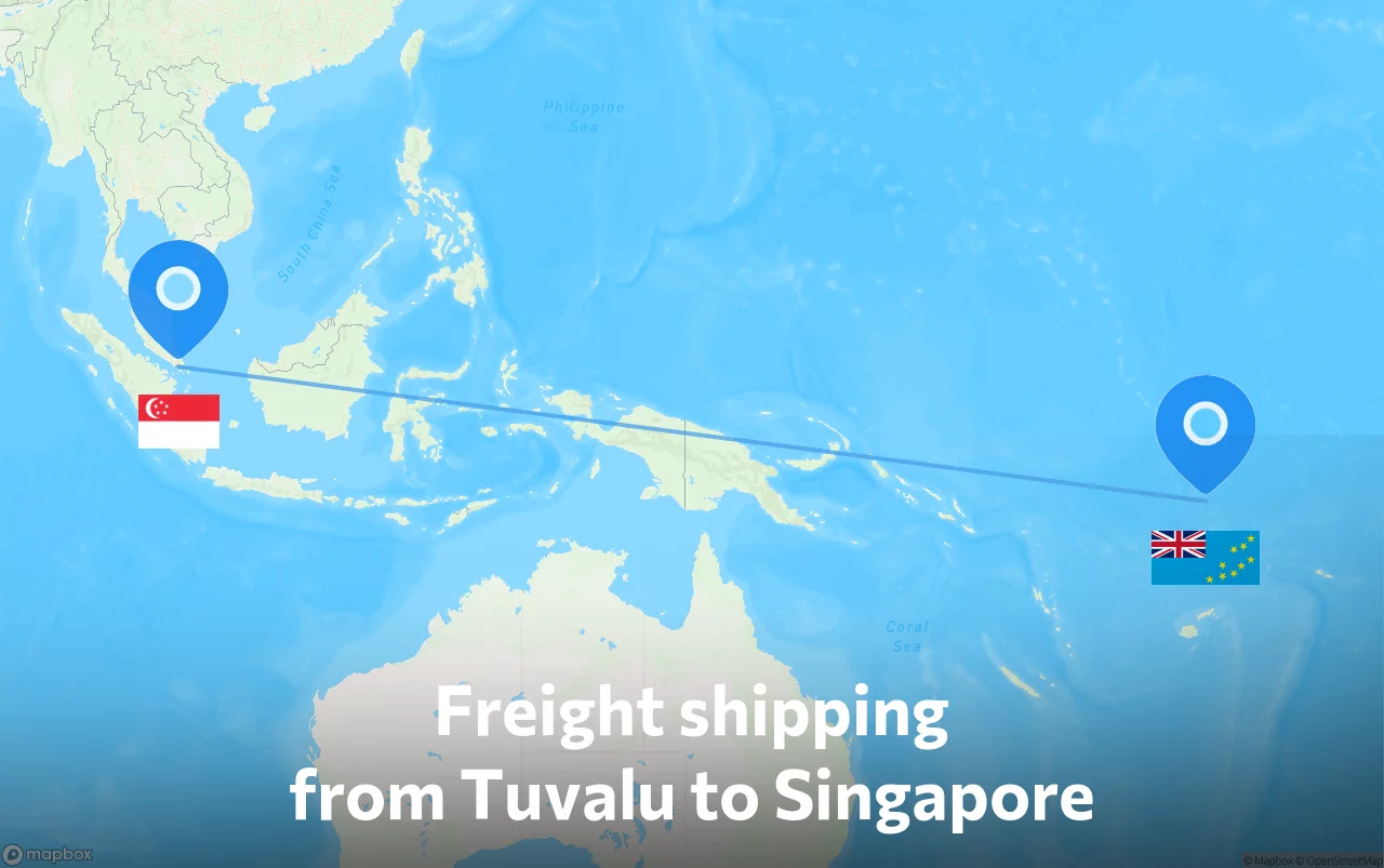 Shipping route from Tuvalu to Singapore