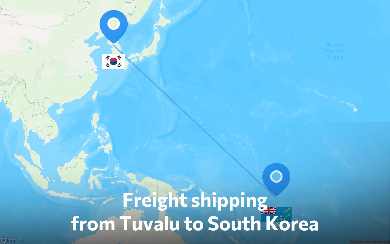 Shipping route from Tuvalu to South Korea