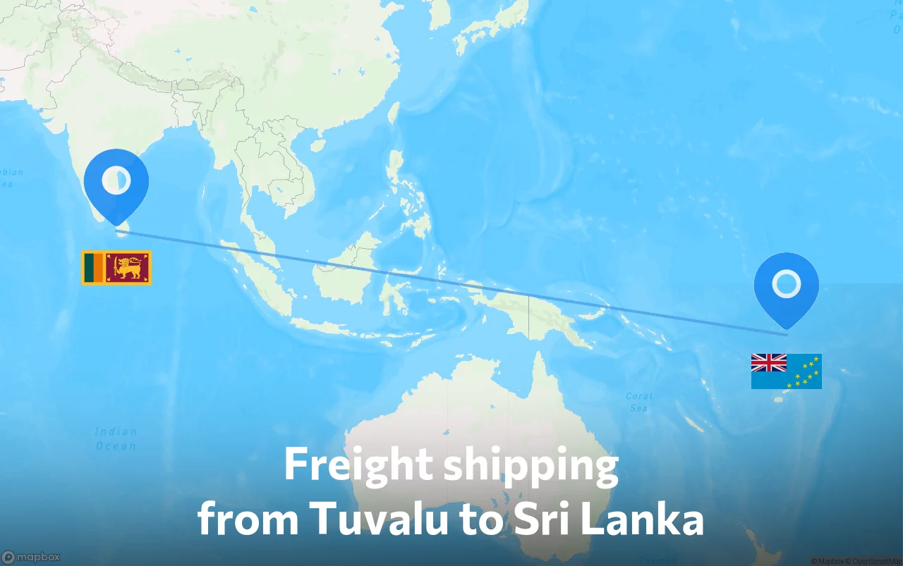 Shipping route from Tuvalu to Sri Lanka