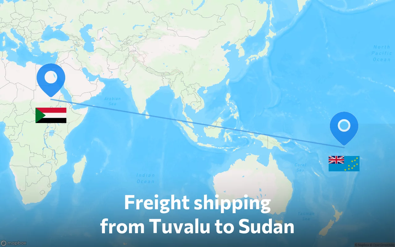 Shipping route from Tuvalu to Sudan
