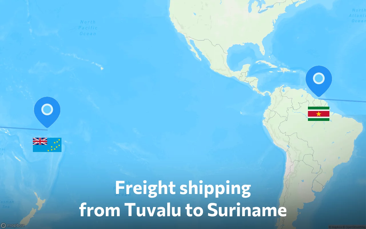 Shipping route from Tuvalu to Suriname