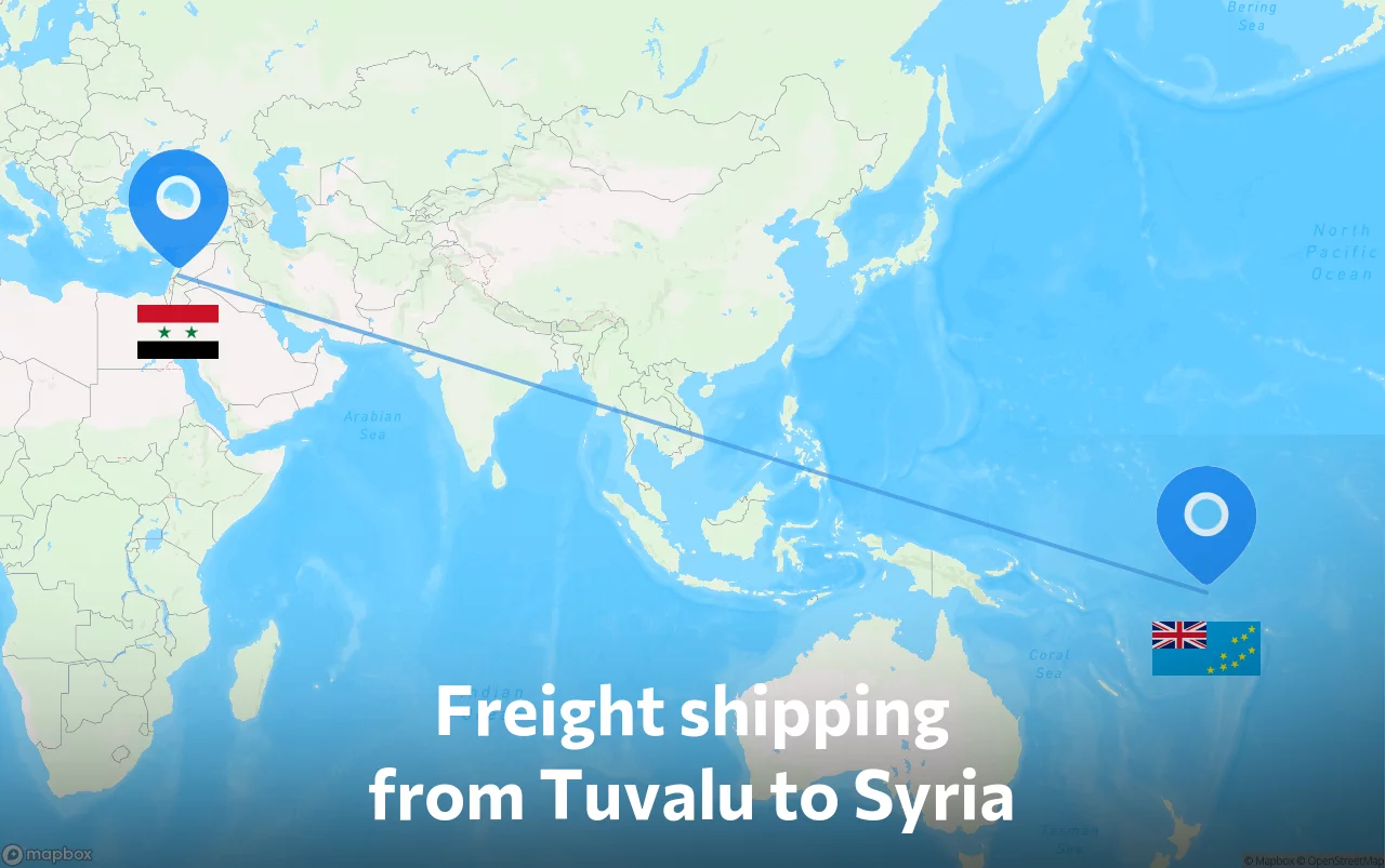 Shipping route from Tuvalu to Syria