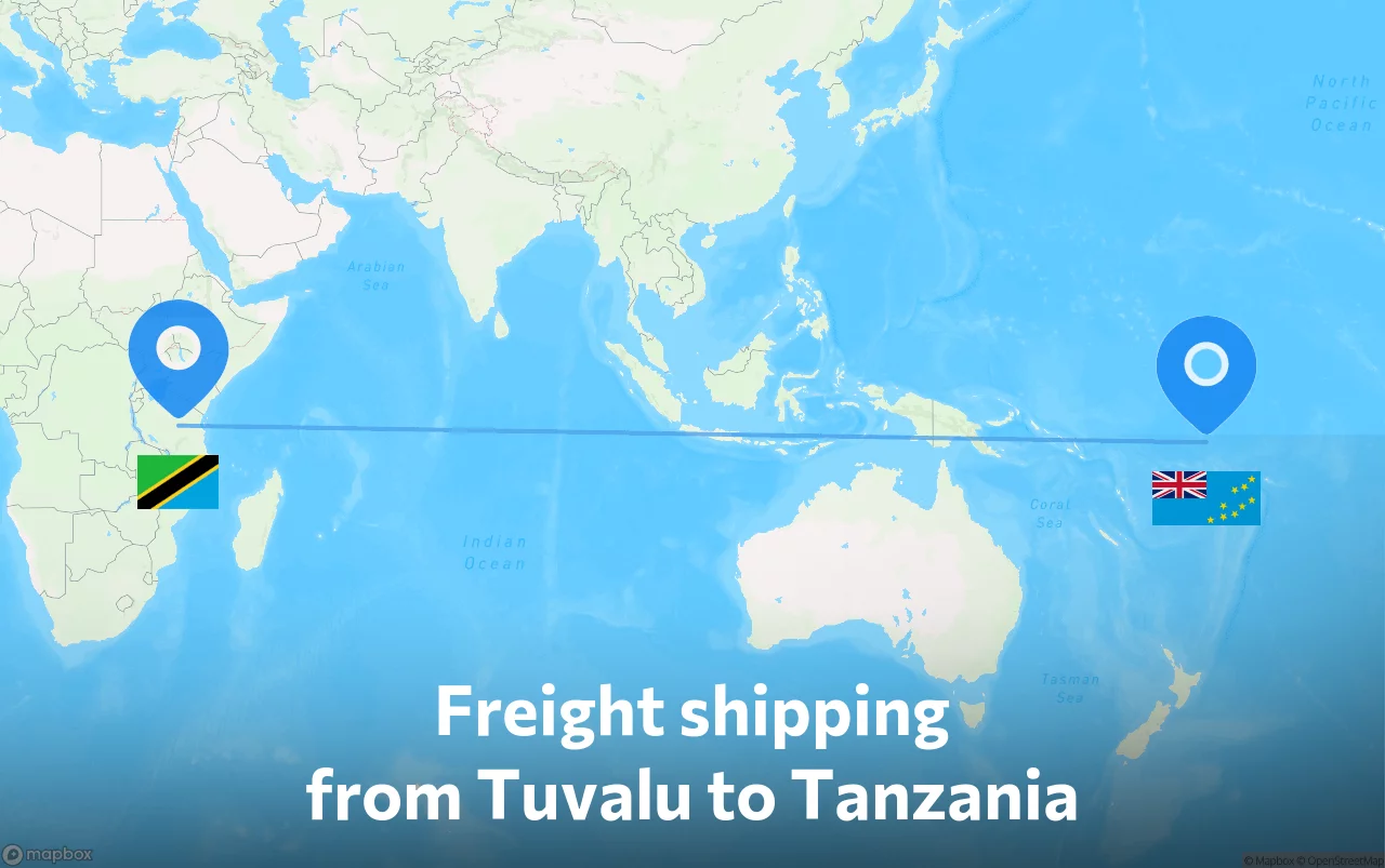 Shipping route from Tuvalu to Tanzania