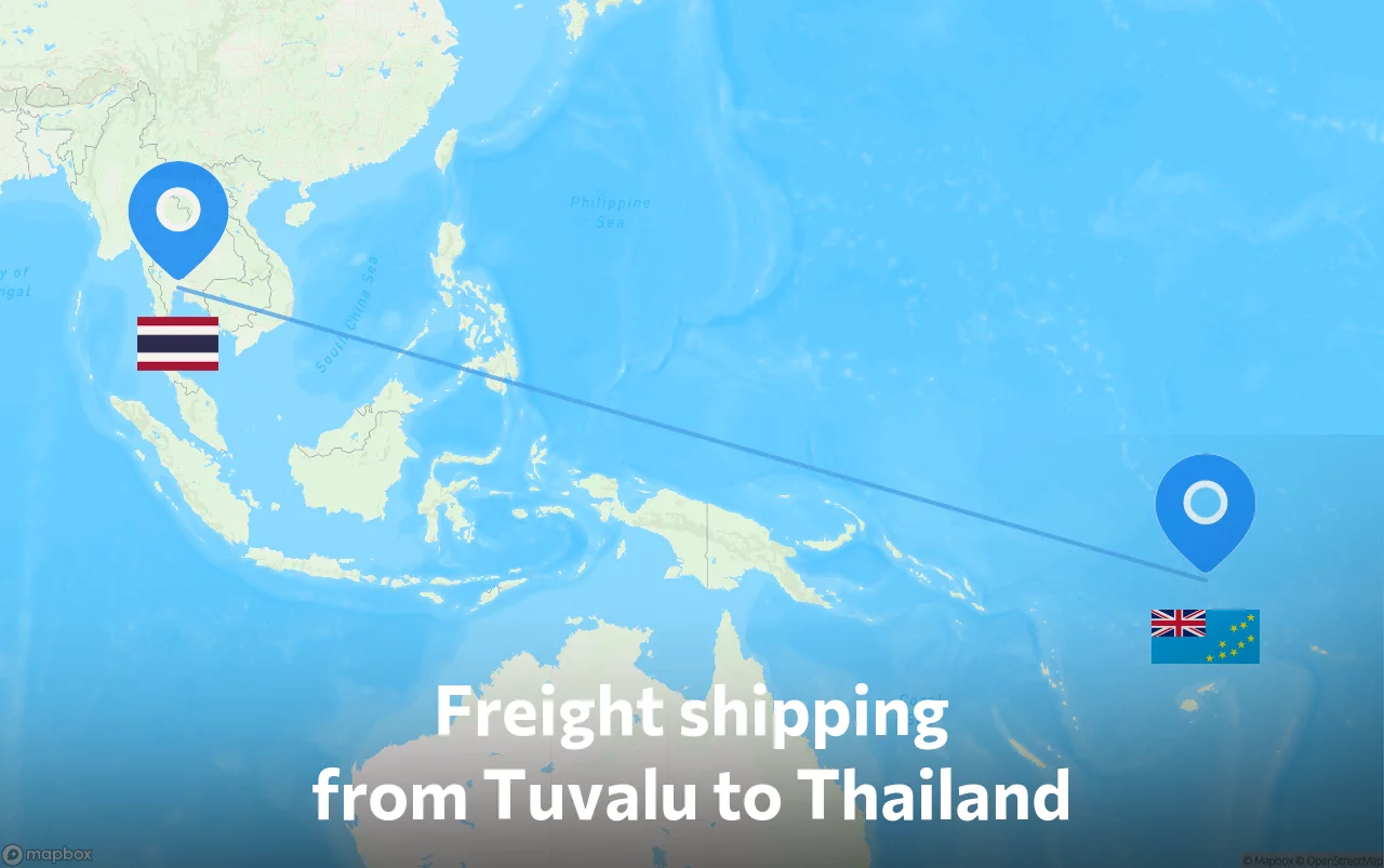 Shipping route from Tuvalu to Thailand