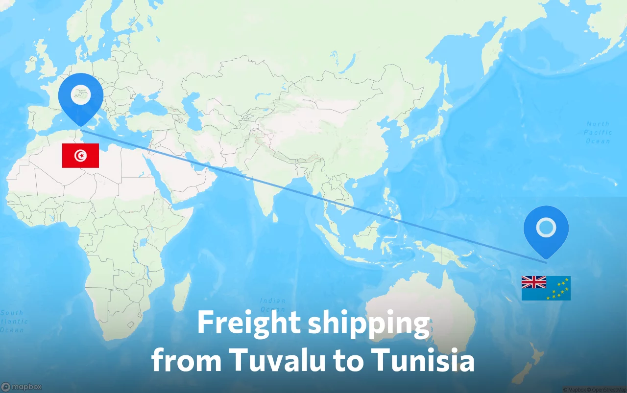Shipping route from Tuvalu to Tunisia