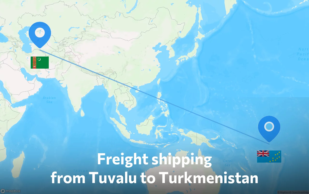 Shipping route from Tuvalu to Turkmenistan